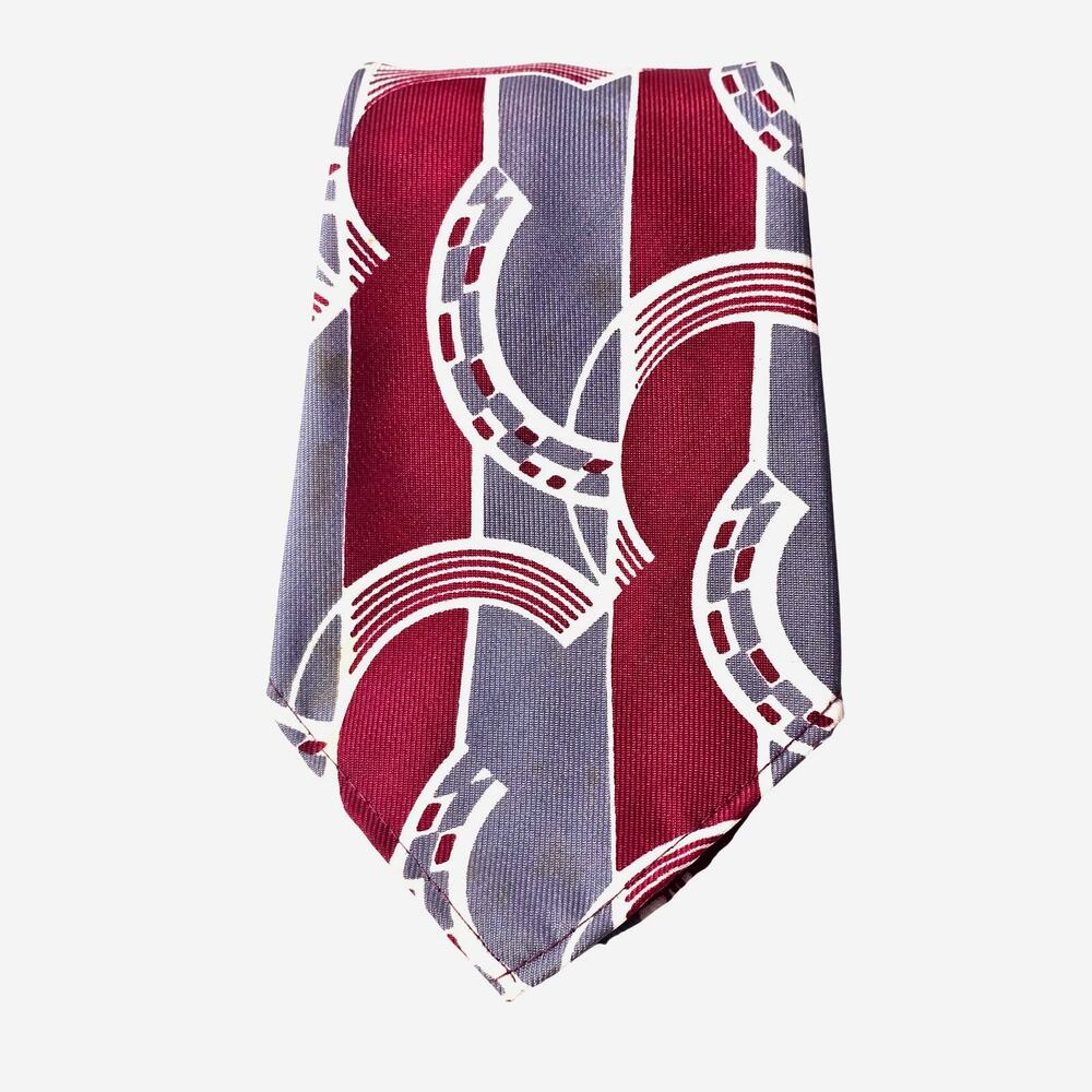 Vintage Wembley Silk Tie Abstract Geometric Burgundy Gray Short Length